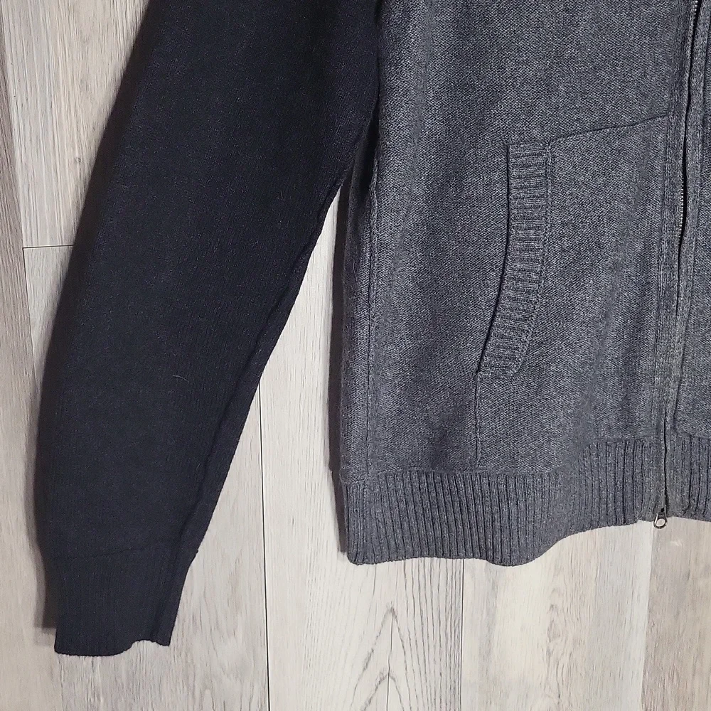 Banana Republic Men M Luxury Angora Cashmere 2 Way Zip Sweater Jacket Grey Black
